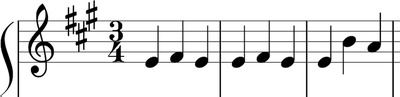 Motive B. During the Intermezzo, the first note is always played on the third beat of the measure, however, the accentuation is the one suggested in this figure.